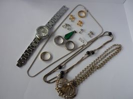 1 Lot Schmuck + Modeuhr, Silberketten, ab 1.00