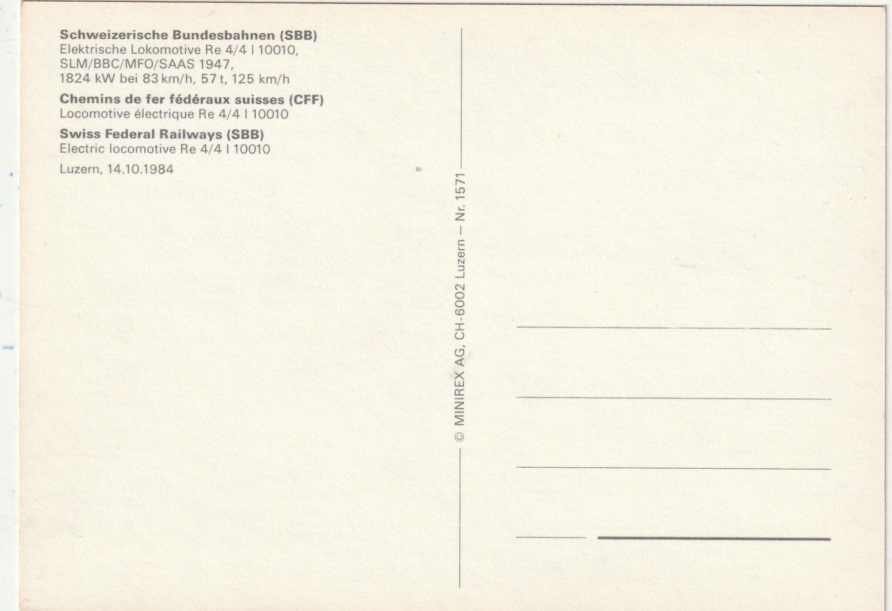 Cartes postales: Schweizer Bundesbahn – D'occasion à Lumbrein par made02 1