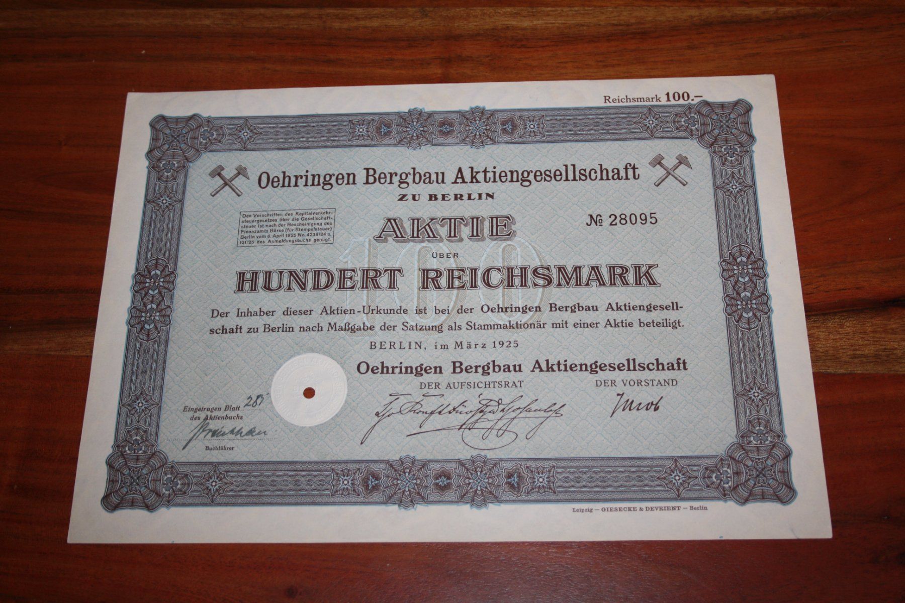 Dokumente: Oehringen Bergbau AG 1925 – Gebraucht aus Reinach BL von Runni