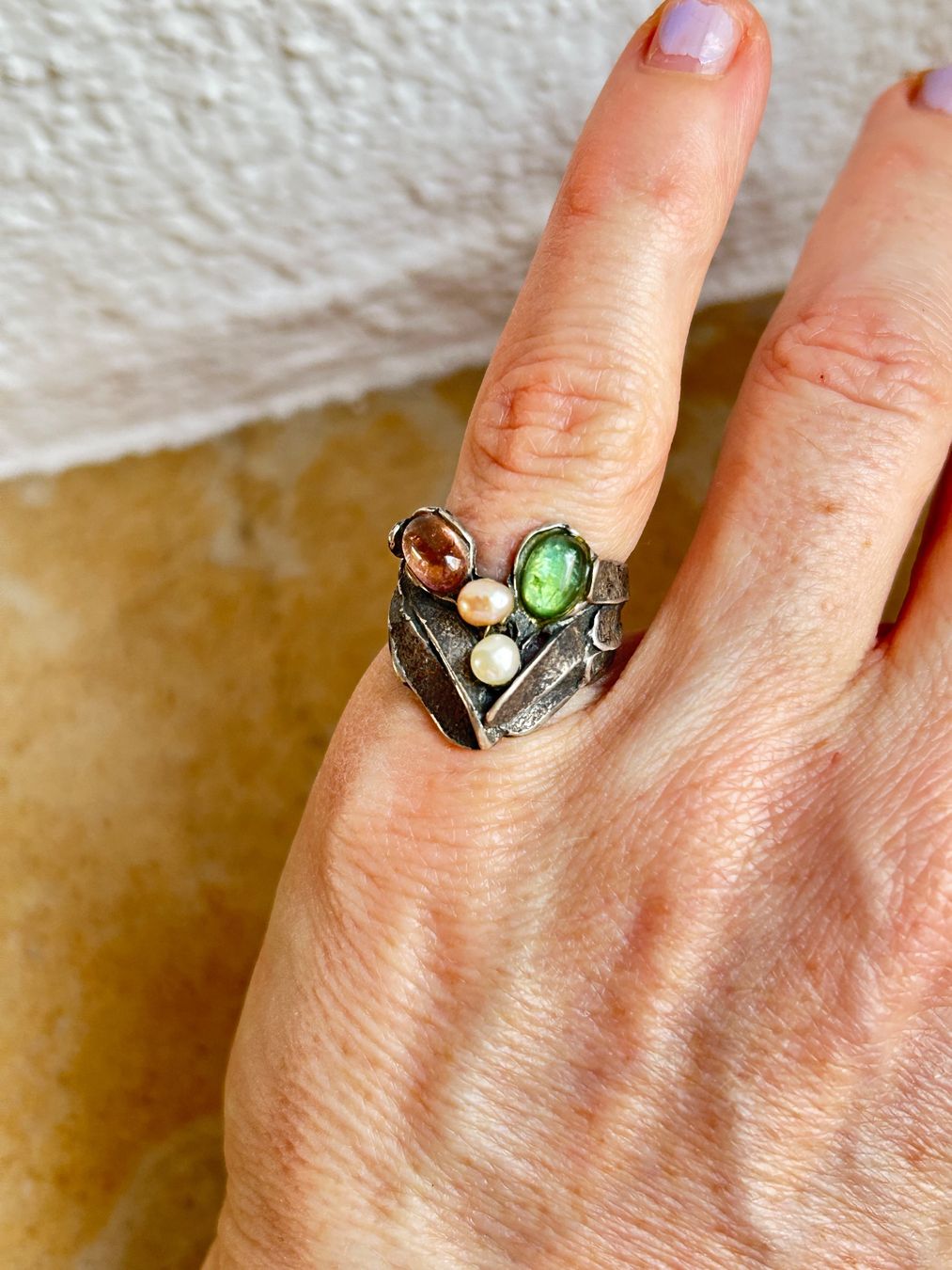 Anelli: Vintage Ring Silber mit Perlen farbigen Steinen (52) – Usato da Dittingen venduto da Bellevista 4