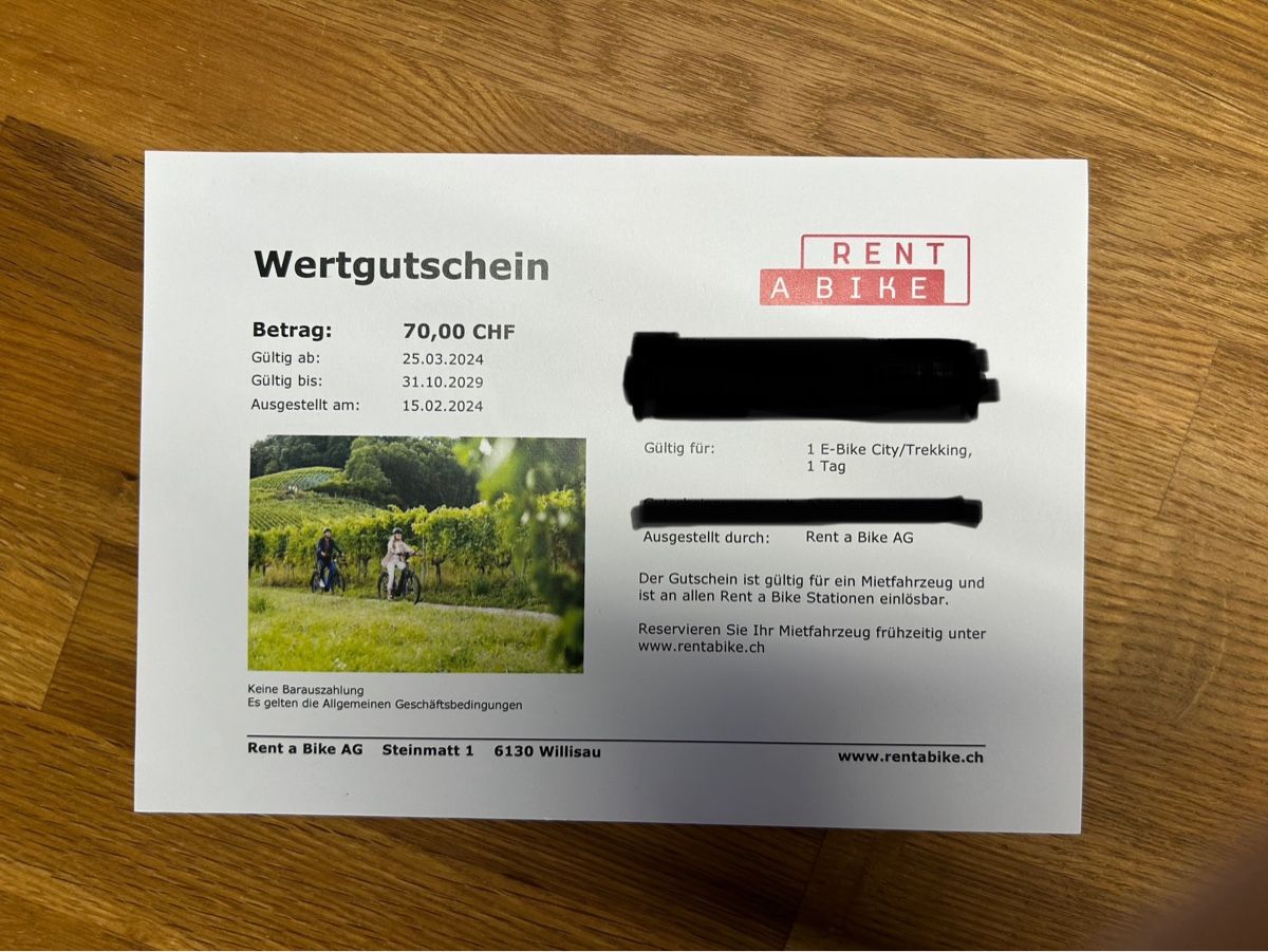 Buoni: Rent a Bike Gutschein – Nuovo e nell'imballaggio originale da Steinebrunn venduto da sunneschii2