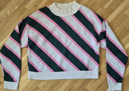 Pull Mango rayé vert et rose
