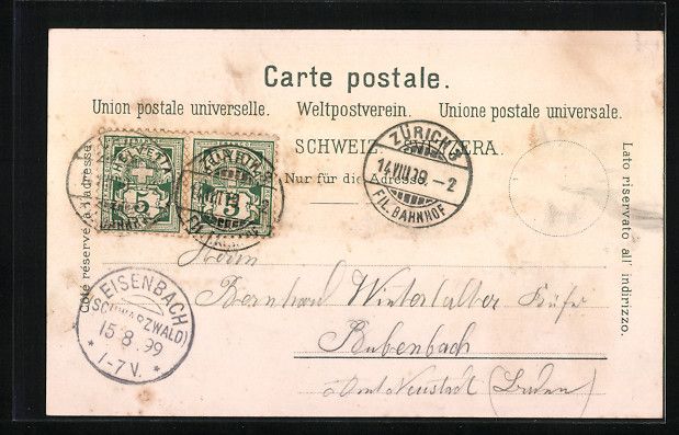 Ansichtskarten: Litho Zürich, Teilansicht mit Brücken, – Gebraucht aus Berlin von bartko-reher 1