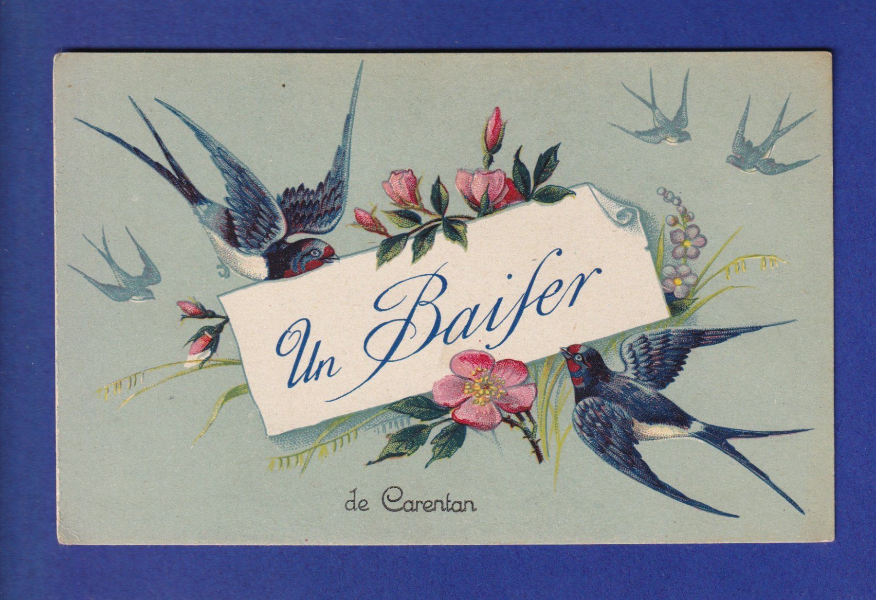 Cartoline postali: OISEAU - Hirondelles - Un baiser de Carentan – Usato da Pully venduto da nicecards-shop