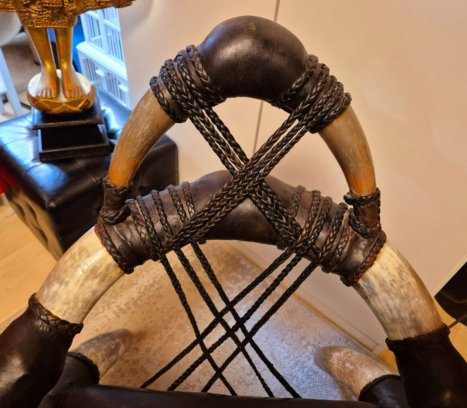 Poltrone: Extravaganter Leder - Horn -Sessel aus Essaouria – Usato da Schafhausen im Emmental venduto da Herzrose 1