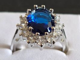 Bague Argent 925 avec Saphir synth.bleu, taille ajustable 55