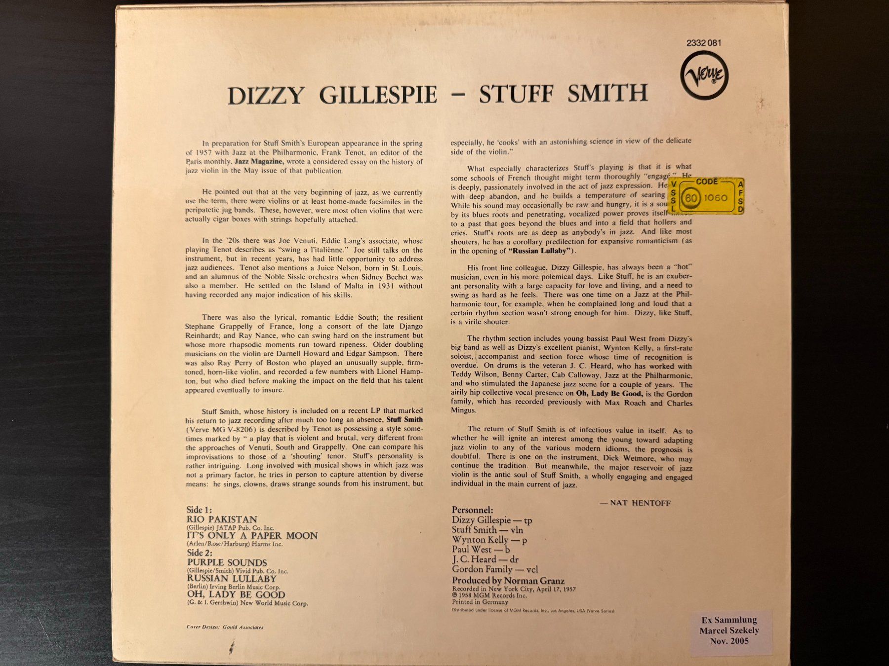 Dischi in vinile: Dizzy Gillespie And Stuff Smith – Dizzy [LP DE] – Usato da Tamins venduto da Dark-Skull-Vinyl 1