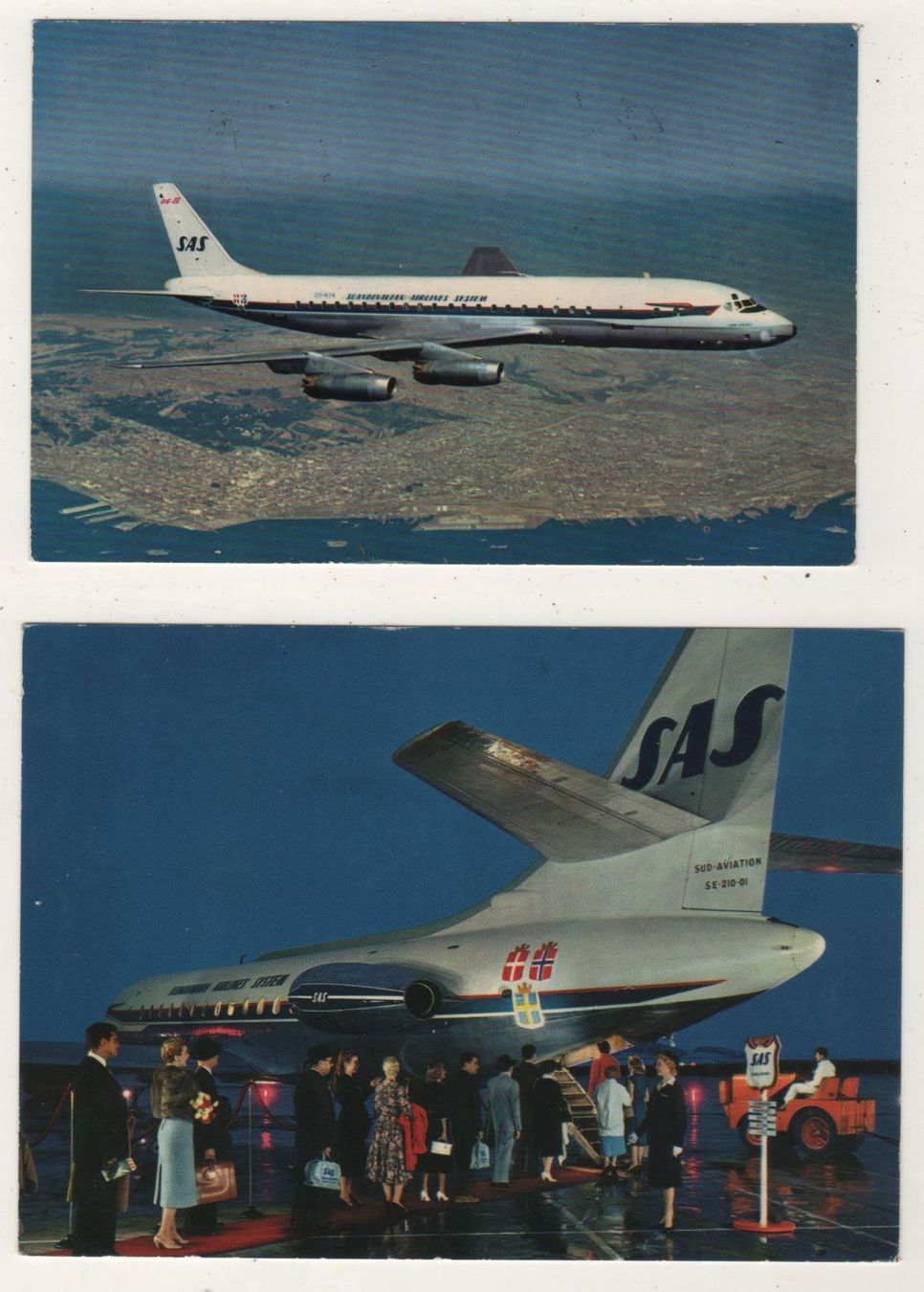 Ansichtskarten: 2 Ansichtskarten SAS Flugzeuge 1959+1963 – Gebraucht aus Remetschwil von Hofiii