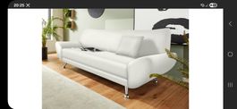 Weiss Ledersofa mit Chromfüssen, 3-Sitzer, elegant & bequem!