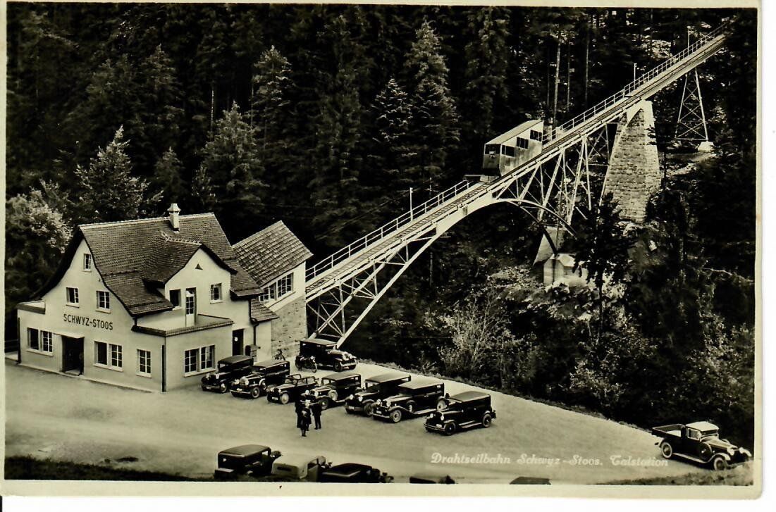 Cartoline postali: Drahtseilbahn Schwyz - Stoos - Talstation – Usato da Hochdorf venduto da Ziegel-16