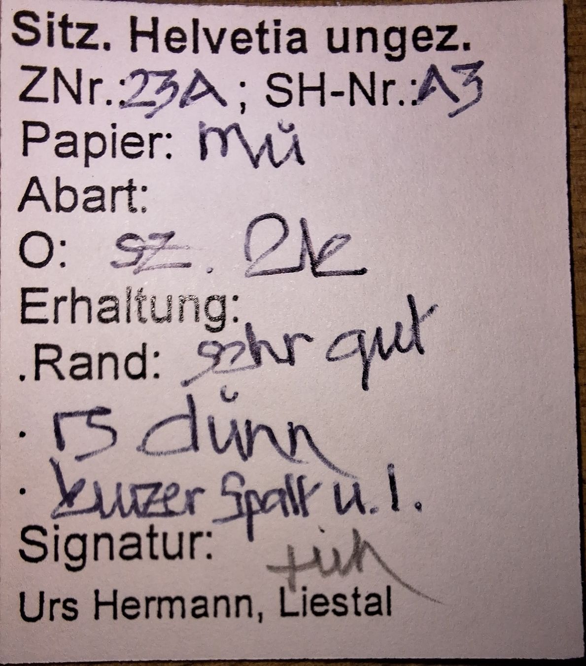 Tutti i francobolli: Strubel 23A3 mit Befund Kat. 110.- – Usato da Balgach venduto da SIMEON27 2