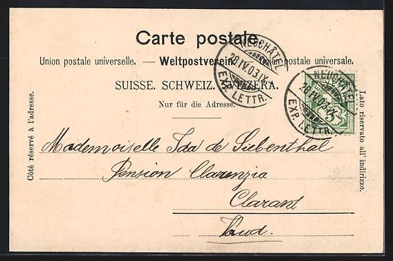 Cartoline postali: Neuchatel, Totalansicht mit Bahnschienen – Usato da Berlin venduto da bartko-reher 1