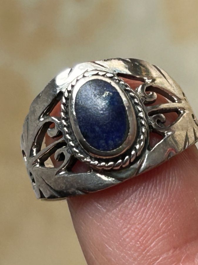 Ringe: Silberring Lapislazuli-Stein ovaler Schnörkel (51) – Gebraucht aus Dittingen von Bellevista 1