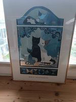Kunstdruck Rosina Wachtmeister Katzen blau gerahmt