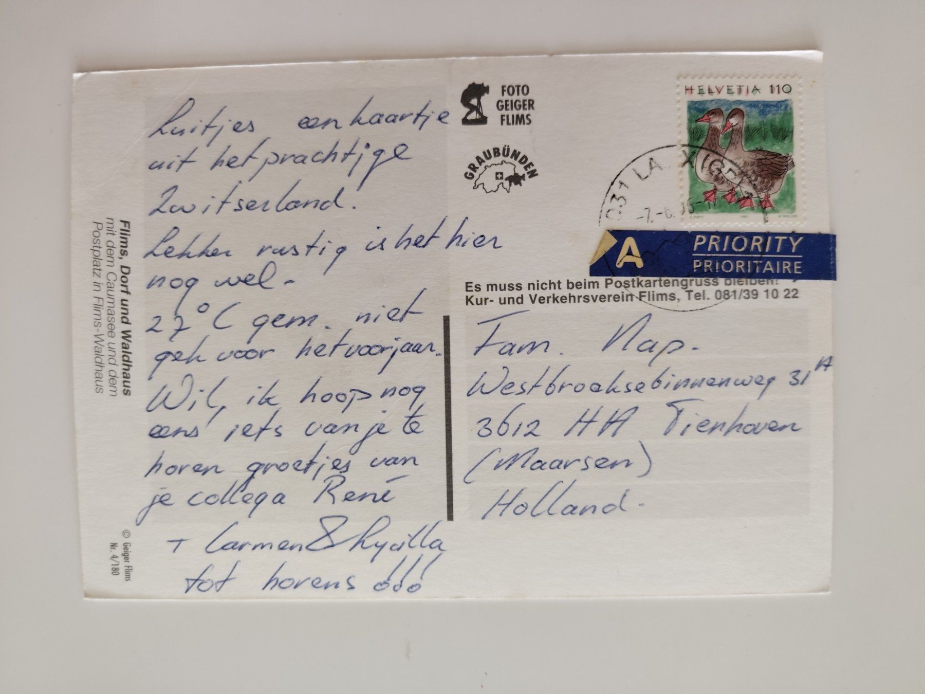Cartes postales: Flims Caumasee Waldhaus gebraucht dat. 1996 – D'occasion à Ohmstal par Lebensfreude05 1