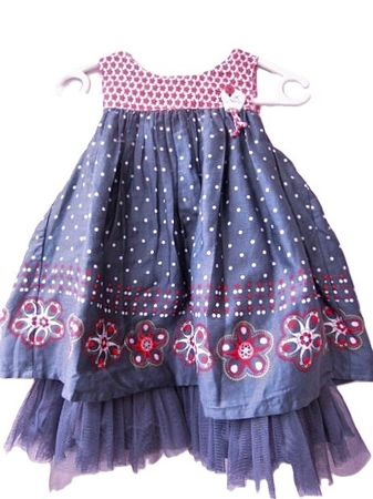 BLICKFANG ca.Gr. 80 MARÈSE edles Kleid grau rot LÄNGE 80cm