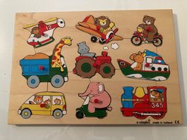 Holzpuzzle, 9-teilig, Tiere, Fahrzeuge