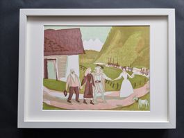 HANNS STUDER HOLZSCHNITT 1950/60 MIT PASSEPARTOUT 30X40CM