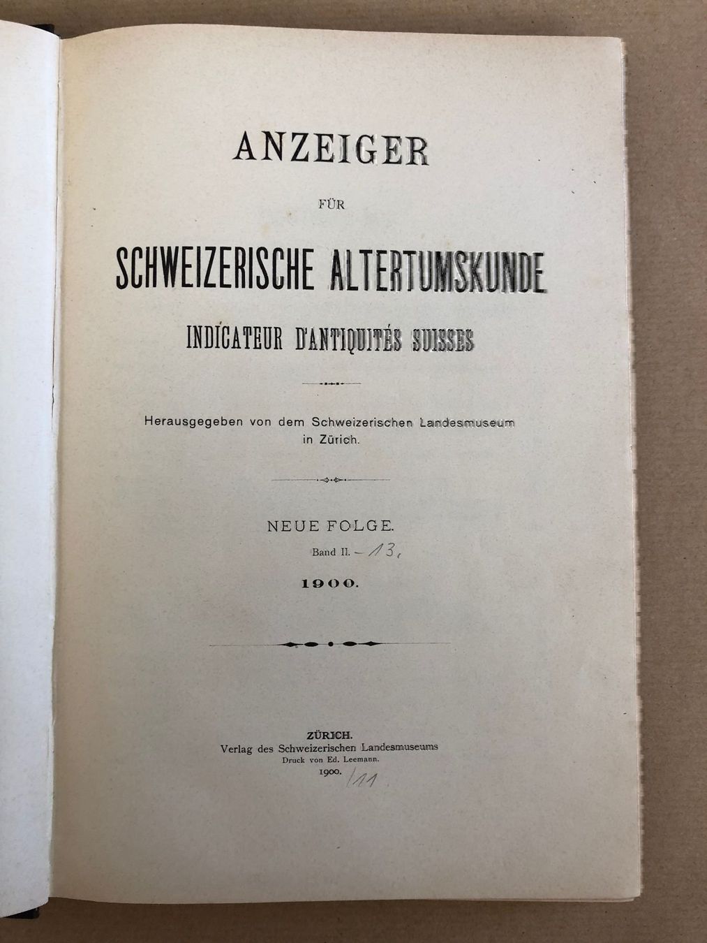 Riviste & Magazine: Anzeiger Schweiz. Altertumskunde 1900 – Usato da Zürich venduto da allp 2