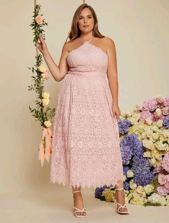 Magnifique robe en dentelle, baby pink, 1xl, neuve