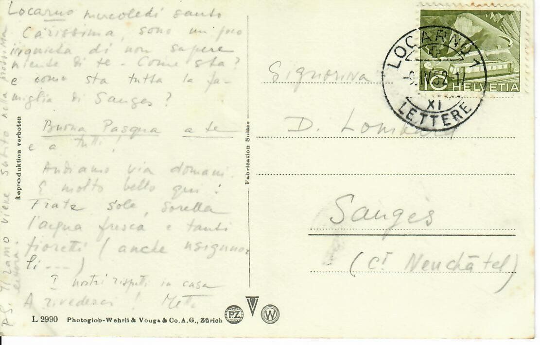 Cartoline postali: Orselina  1952 – Usato da Hochdorf venduto da Ziegel-16 1