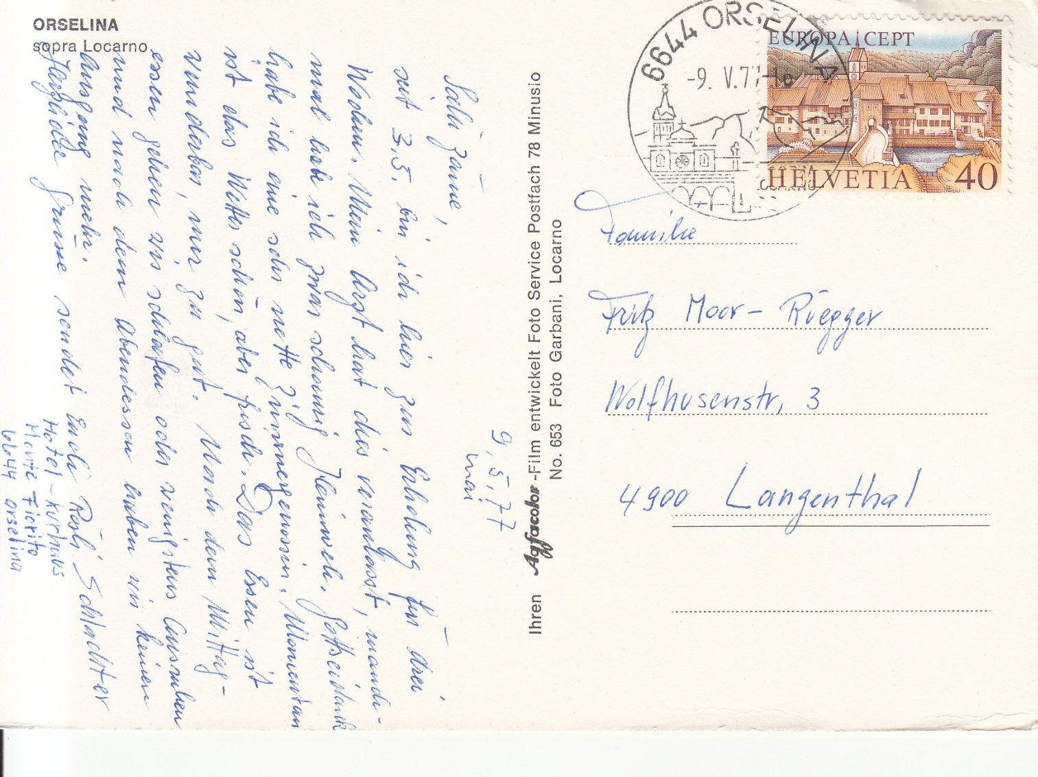 Cartoline postali: Orselina 1977 – Usato da Bürglen TG venduto da StampGraf 1