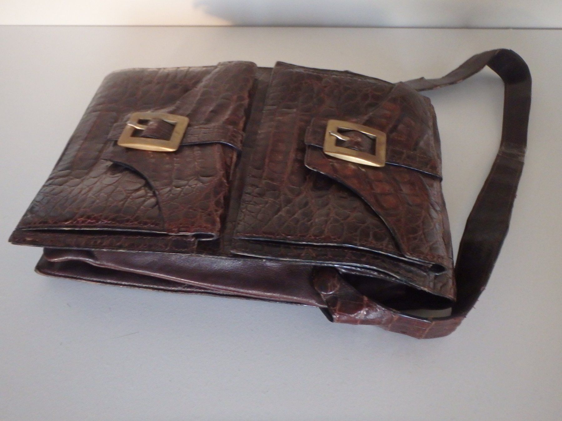 Borse: Vintage echt Kroko Herren oder Damen Tasche mit Doppelfach – Usato da Schöfflisdorf venduto da pullux