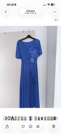 Damen Kleid blau Grösse L mit Spitze und Gürtel