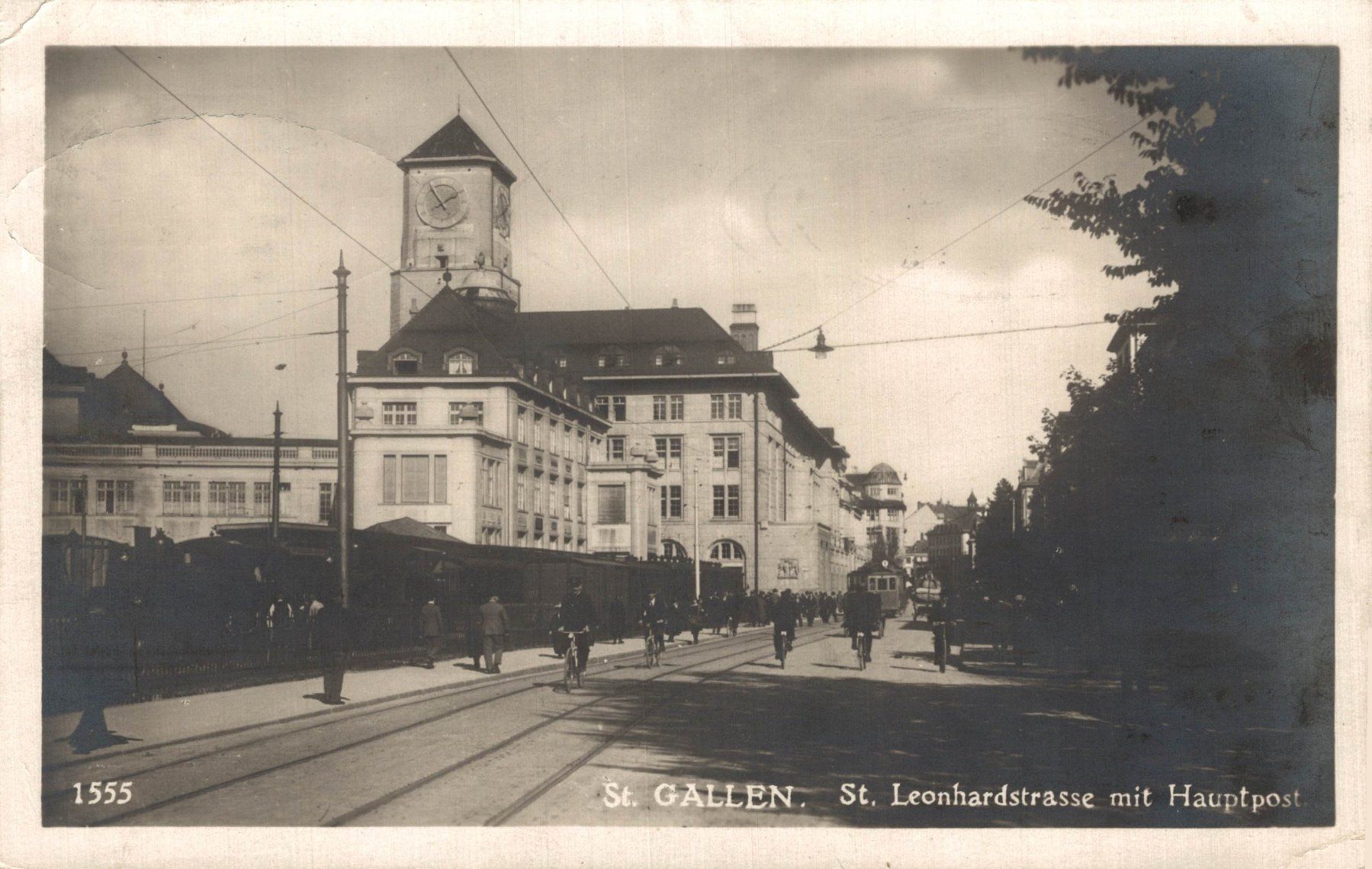 Cartoline postali: St. Gallen. St. Leonhardstrasse mit Hauptpost – Usato da Bronschhofen venduto da Astore