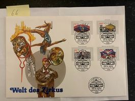 Ersttagsbrief Welt des Zirkus mit Briefmarken, 20.04.1989