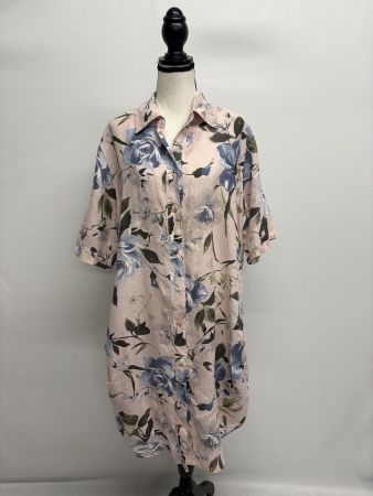 Puro Lino Leinenkleid mit Blumenprint onesize rosa grau