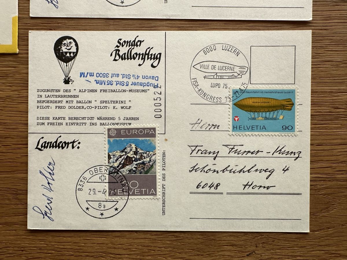 Alle Briefmarken: Schweiz - 5x Ballonflug – Gebraucht aus Schmitten / FR von Samsara169 5