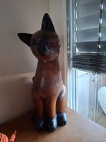 Holzfigur Katze braun schwarz lackiert 30cm hohes guter Z...