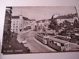 PK St Gallen, Hechtplatz, 1956, mit Tram, gelaufen