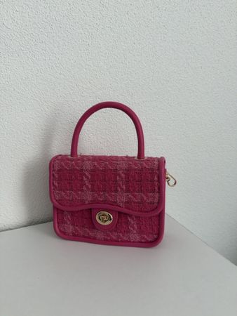 Handtasche Pink Tweed Karomuster mit Griff neuwertig