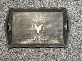 Plateau de service en bois, style campagnard, poule