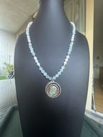 Halskette mit echten Süsswasser Perlen und Aquamarin, Silber