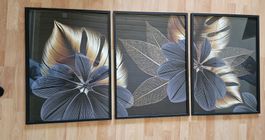 3er Wandbild, Blätter/Blumen Design, 50x70cm
