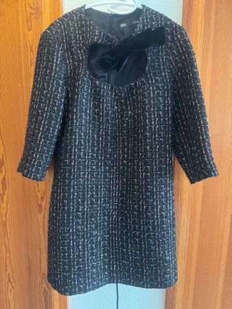 Abito Zara tweed nero brillante con fiocco M