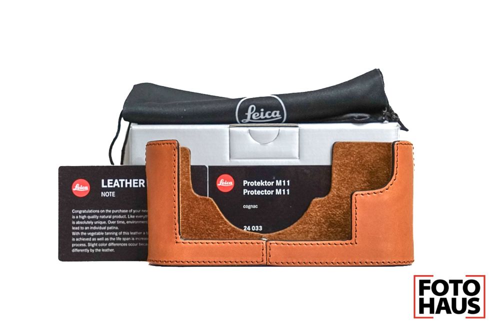 Halbkameratasche Für Leica M11 – Echtes Leder, Schwarz Mit Weißen Nähten