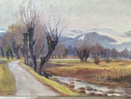 Gemälde Altenrhein . signiert , 1945 .