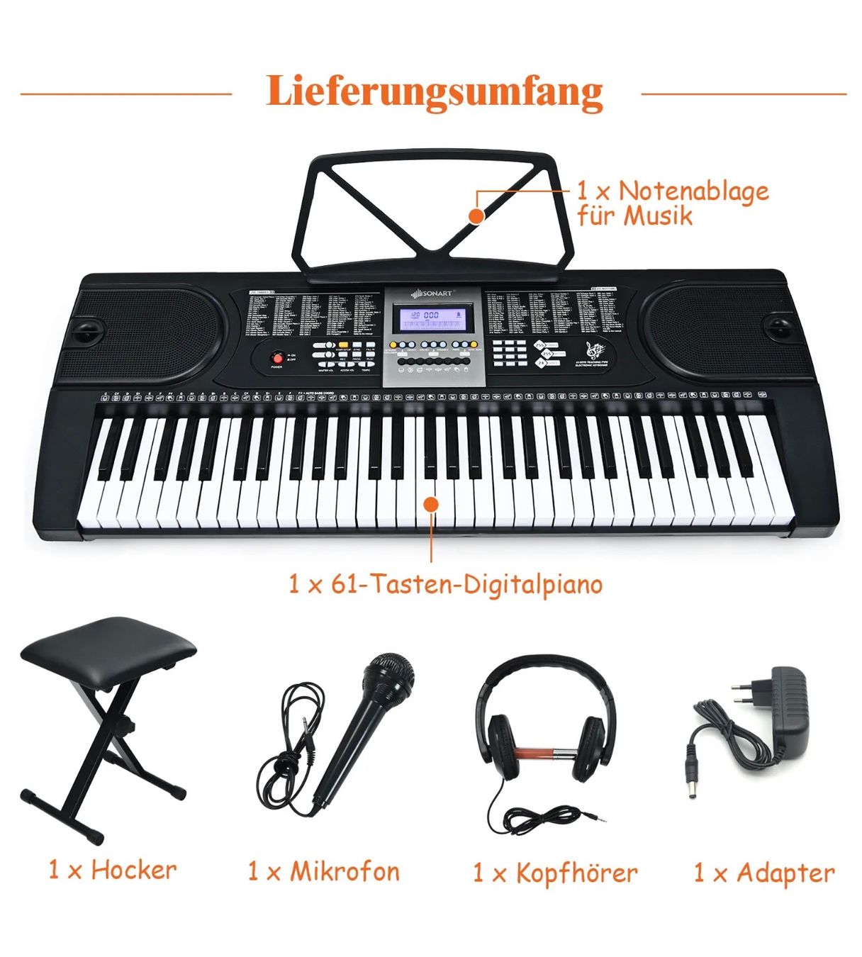 Musikinstrumente: + 61 Tasten Keyboard  E-Piano + Ständer kopfhörer – Neu und originalverpackt aus Amriswil von  6