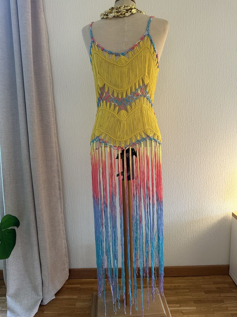 Vestiti: Robe d'été boho chic jaune avec franges colorées tie & dye – Nuovo (secondo la descrizione) da Châtelaine venduto da Alexandra.jankowski 3