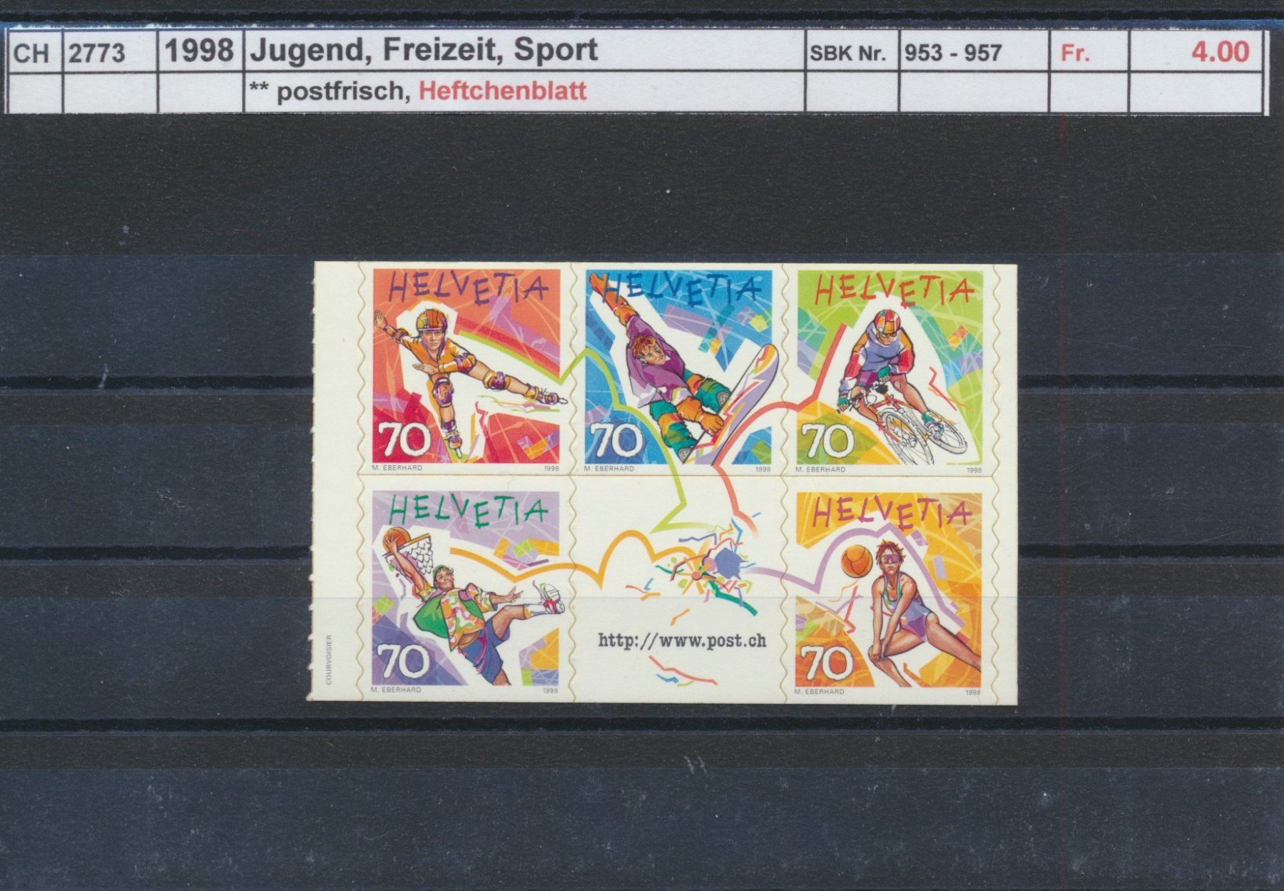 Alle Briefmarken: 1998 "Jugend, Freizeit, Sport" - Heftchenblatt ** postfrisch – Neu (gemäss Beschreibung) aus Winterthur von Zupogeru