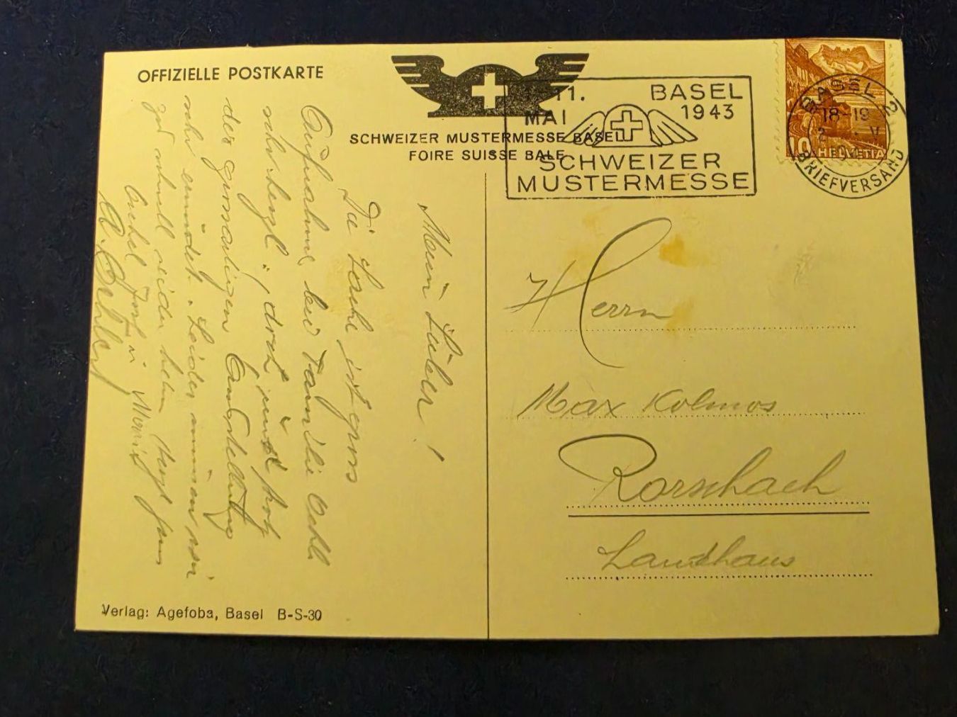 Cartoline postali: Schweizer Mustermessehallen Übersicht 1943 – Usato da Wald AR venduto da Bwaldy 1