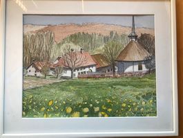 Aquarelle de Roland Rapin (Rol): Chêne-Paquier 4/2000