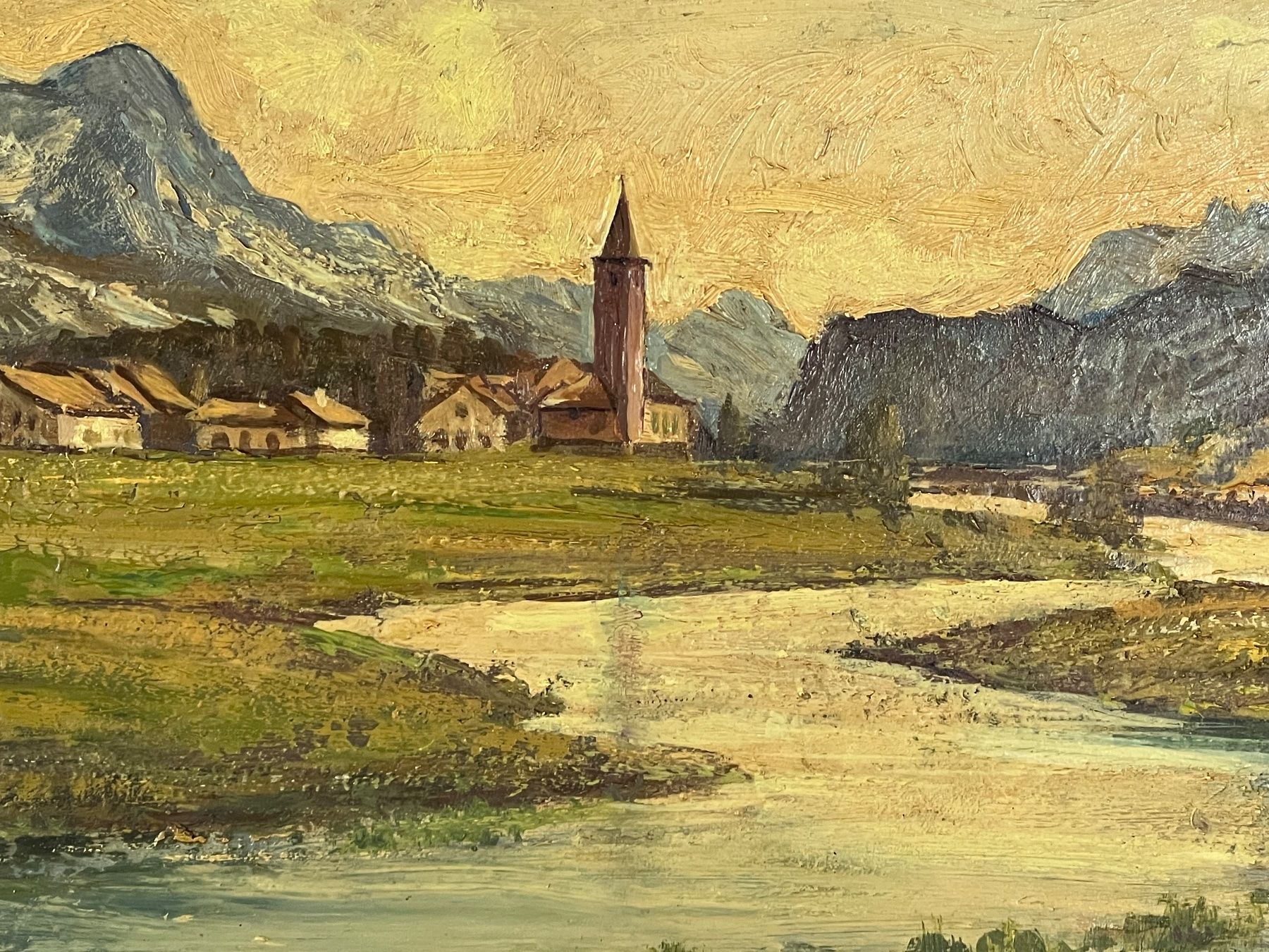 Gemälde: Hans Keller Gemälde Öl auf Platte Sils Baselgia Engadin – Gebraucht aus Vaduz von Unikate-Markt 7