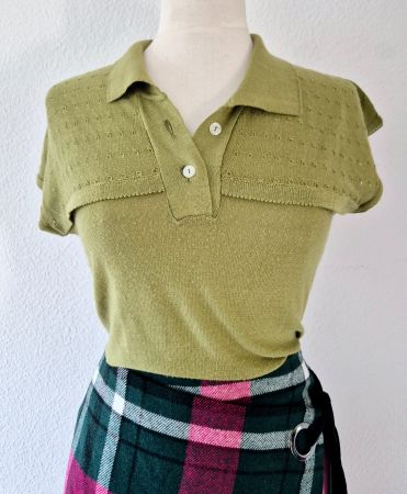 SHIRT VINTAGE XS S 34 36 OLIV,  TOP ZU HALLHUBER ROCK