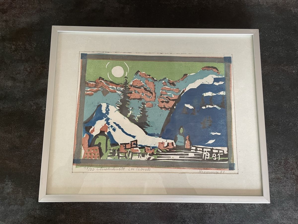 Incisioni: Lithographie Linolschnitt Les Crosets H.Brunner 1981 – Usato da Vallamand venduto da Bricbracbroc82