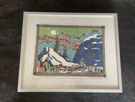 Lithographie Linolschnitt Les Crosets H.Brunner 1981